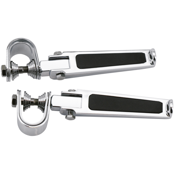 FOLDING CUSTOM FOOT PEGS WITH RUBBER INSERTS GZP Chrome clamp-on folding footpegs, pa