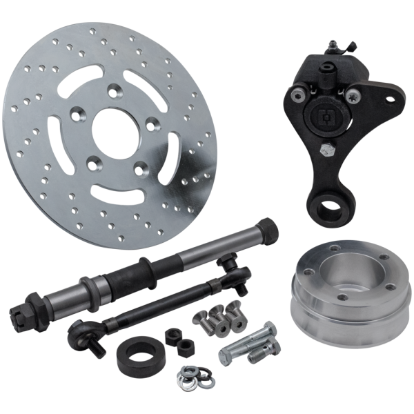 DISC BRAKE KITS FOR OLD STYLE SPRINGER FRONT FORKS Blk disc brake cmpt, w/ axle, star hub