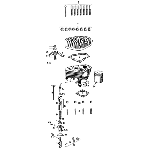 CYLINDERS AND VALVES, 45CI SIDEVALVE MODELS Tappet Guides +235-30 SV30-73 UL37-39