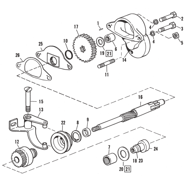 STARTER HOUSING PARTS FOR CHAIN DRIVEN FL & FX Starter motor shaft FLH65-69