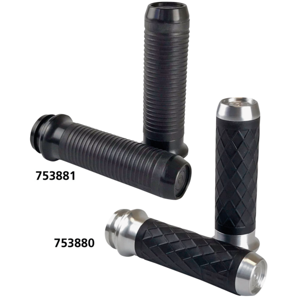 BRASS BALL CYCLES HANDLEBAR GRIP SETS Lthr Moto Grips Blk/Blk Ribbed TBW