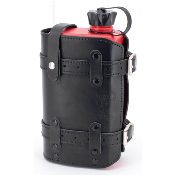 TEXAS LEATHER FUEL FRIEND CANISTER HOLDERS Black Holder with 1.5L Red FF Canister