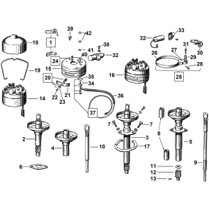 IGNITION CICRUIT BREAKER AND DISTRIBUTOR PARTS FOR 1930-1969 MODELS