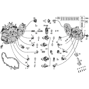 GEAR CASE COVER, FITTINGS & GEARS 45CI & FLATHEAD Screw Chain oiler adjusting