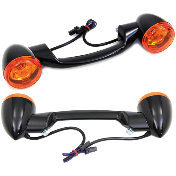 REAR TURN SIGNAL BAR WITH BULLET TURN SIGNALS Turn Signal Bar Black/Amber FLH/T99-13