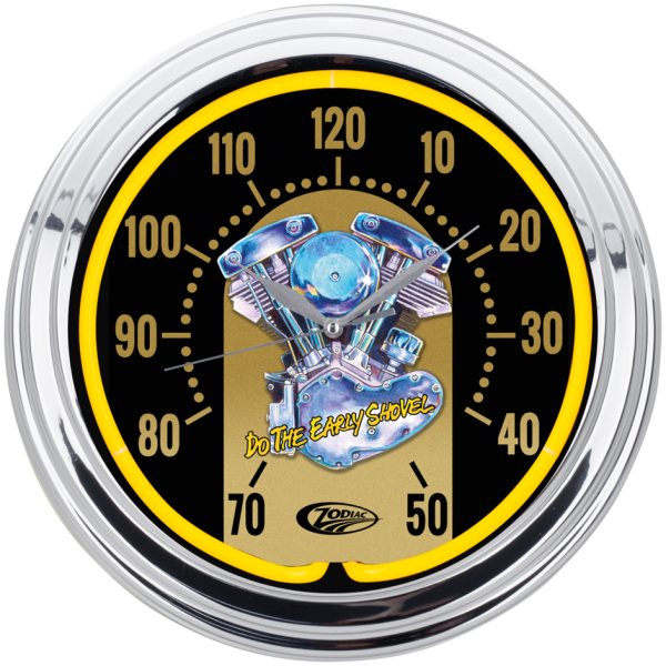 ZODIAC NEON WALL CLOCKS Zodiac "Shovelhead" Neon Clock 15"