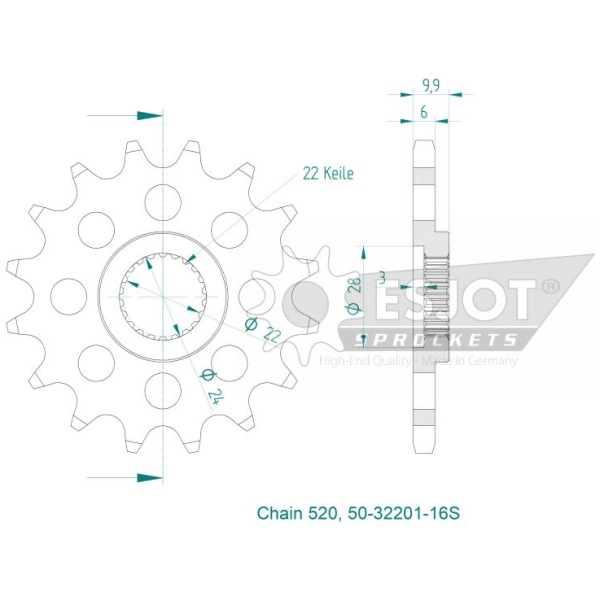 SPROCKET FRONT 16T 520 - Bild 2