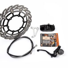 SM RACE KIT: 320mm FLOATING FLAME, BRAKE PADS/LINE,4 PISTON CALIPER/BRACKET, RADIAL MASTER CYLINDER - MOTO-MASTER