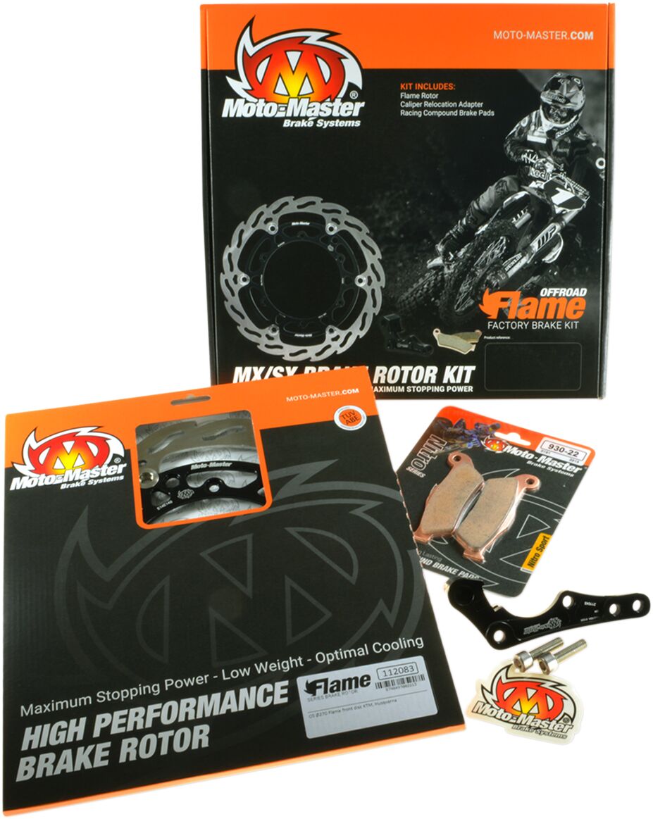 BRAKE KIT FLAME FLOATING ROTOR 270 MM, BRAKE PADS, RELOCATE BRACKET - MOTO-MASTER