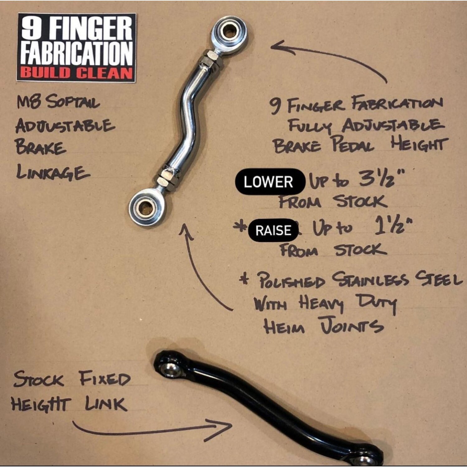 9Finger Fabrication, M8 mid-control brake linkage. Polished - Bild 2