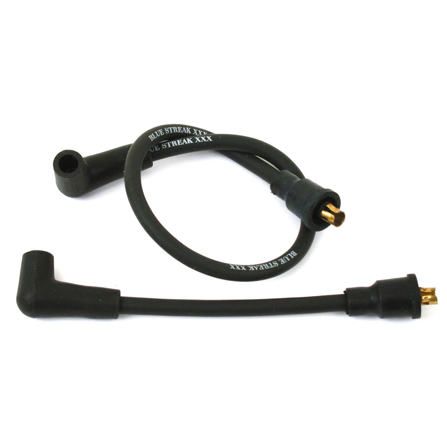 Blue Streak, XXX spark wire set. Black, white print 80-84 FLH; 85-99 Softail; 91-98 Dyna. With electronic ignition
