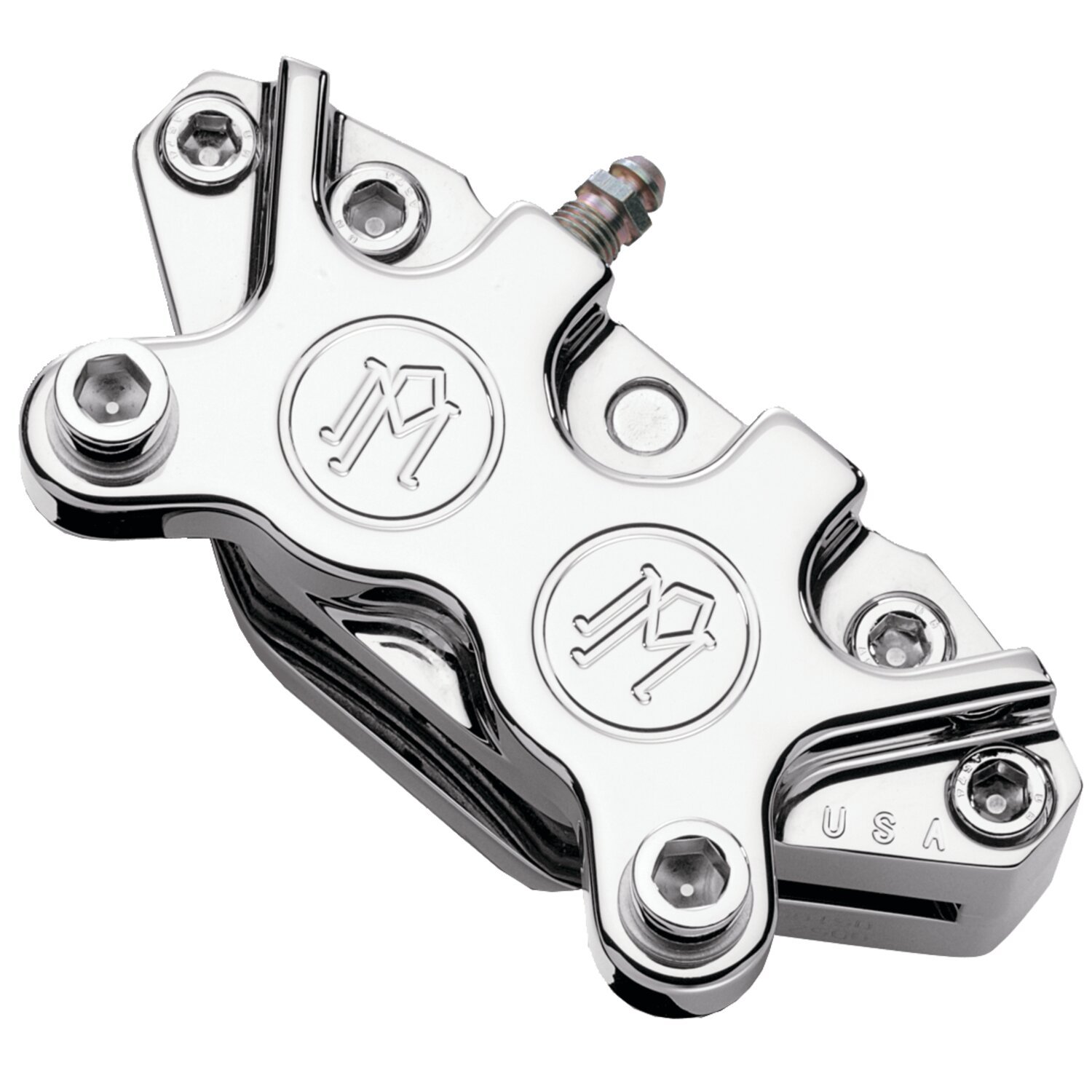 PM, 4-p classic caliper 125x4R. Chrome Rear: 73-85 4-sp FL; FX (excl. FLT); 84-94 FXR; L87-06 Softail; 91-17 Dyna. See