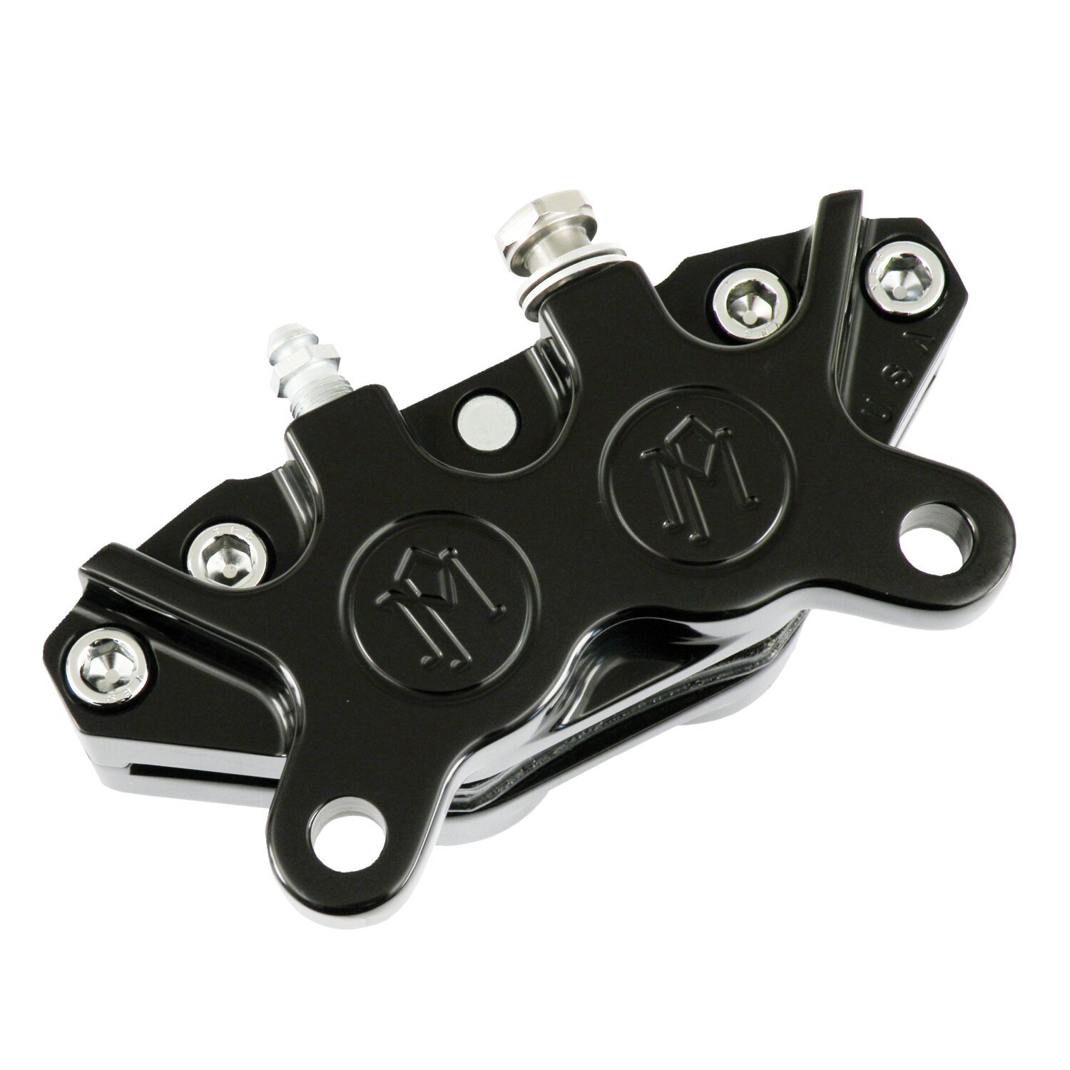 PM, 4-p classic caliper 125x4R. Black Rear: 73-85 4-sp FL; FX (excl. FLT); 84-94 FXR; L87-06 Softail; 91-17 Dyna. See