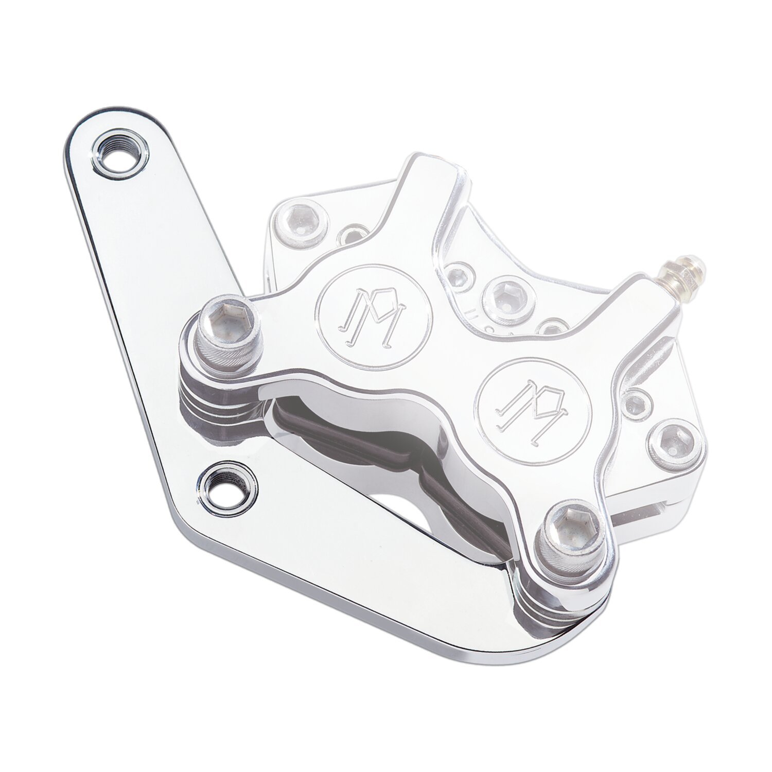 PM, caliper bracket, 11.5" front left. Chrome 84-99 Softail (Excl. FXSTS; FLSTS Springers); 84-99 FXR; FXD; FXWG; 84-99 XL