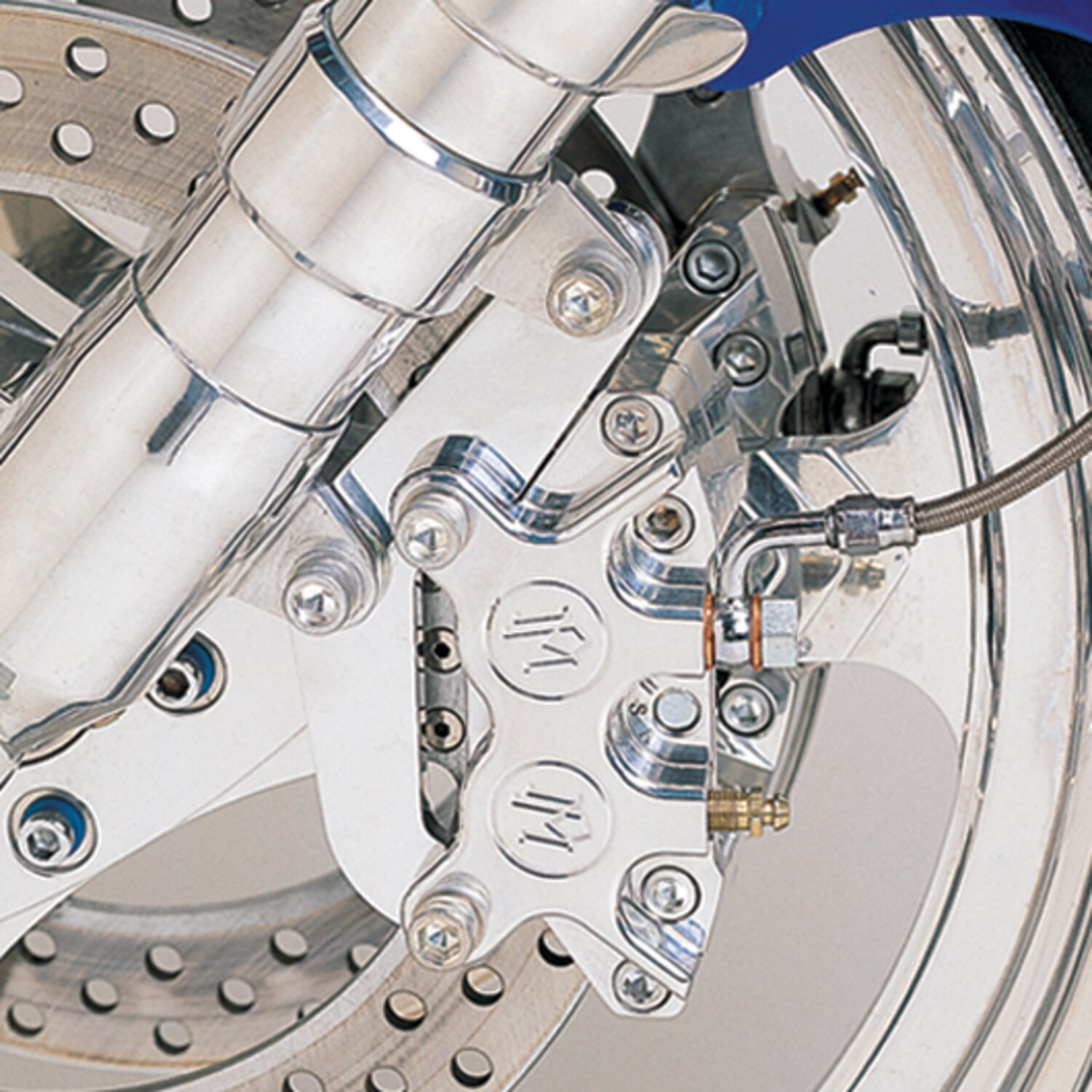 PM, caliper bracket, 11.5" front left. Chrome 84-99 Softail (Excl. FXSTS; FLSTS Springers); 84-99 FXR; FXD; FXWG; 84-99 XL - Bild 2