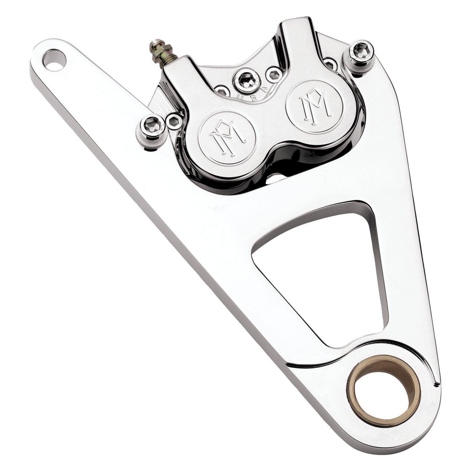 PM, Right front 4-p caliper bracket, 11.5". Chrome 88-99 Softail FXSTS Springers (NU)