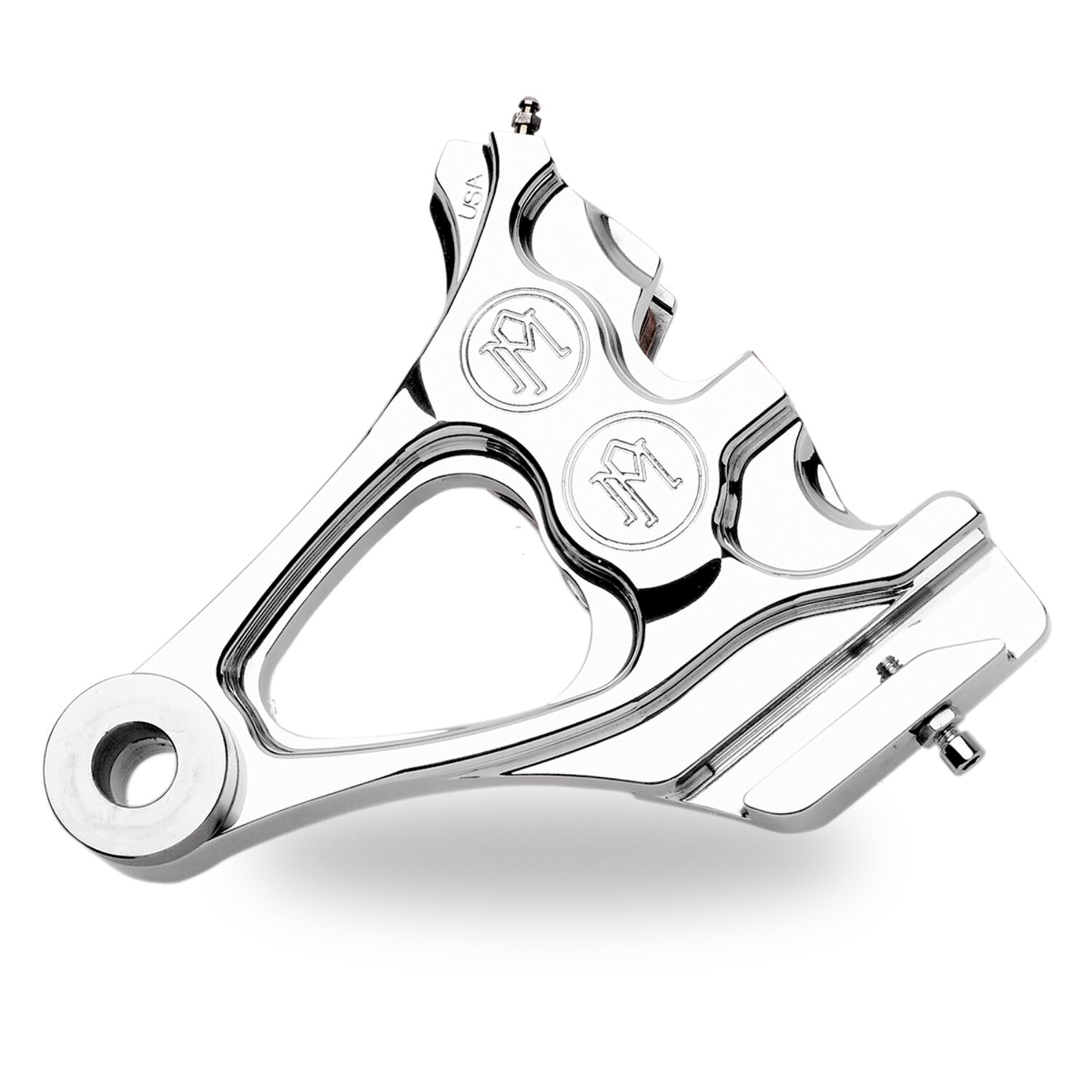 PM, 4-piston one-piece caliper/bracket, rear. Chrome 00-07 Softail (with 150mm tire) (NU)