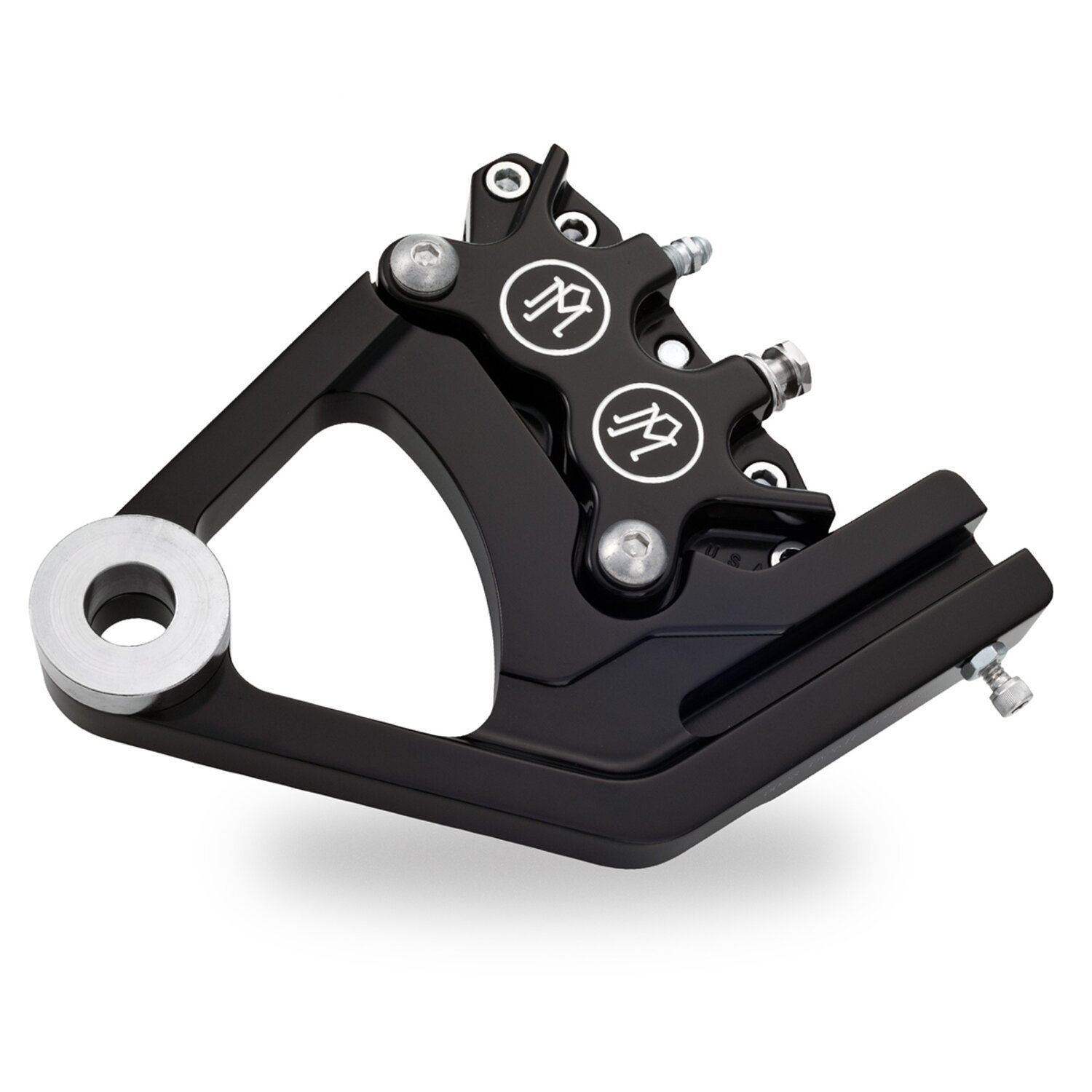 PM, 4-piston one-piece caliper/bracket, rear. Black CC 87-99 Softail with stock tire (NU)