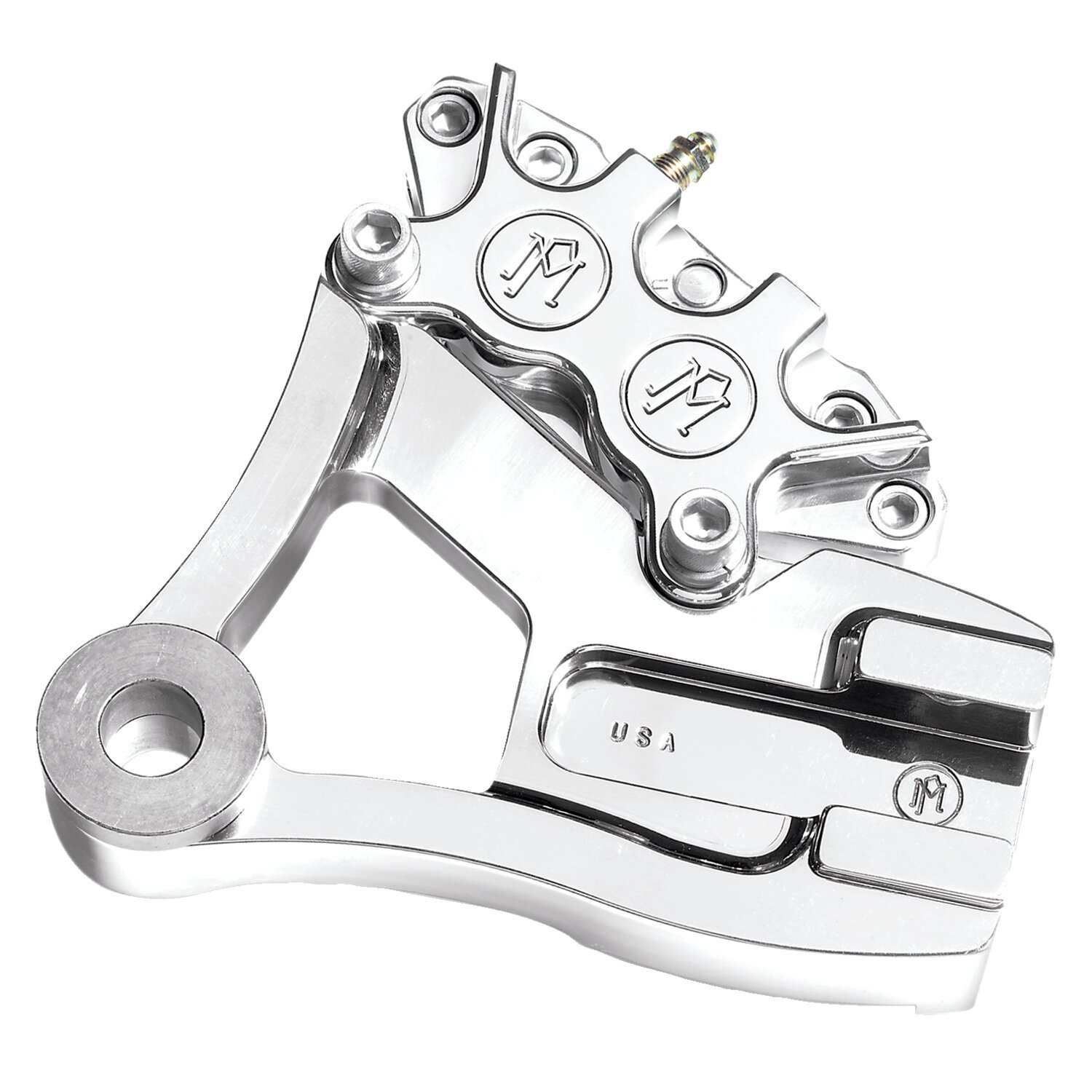 PM, Rear 4-p caliper bracket, 11.5". Chrome 91-99 Dyna (NU) - Bild 2