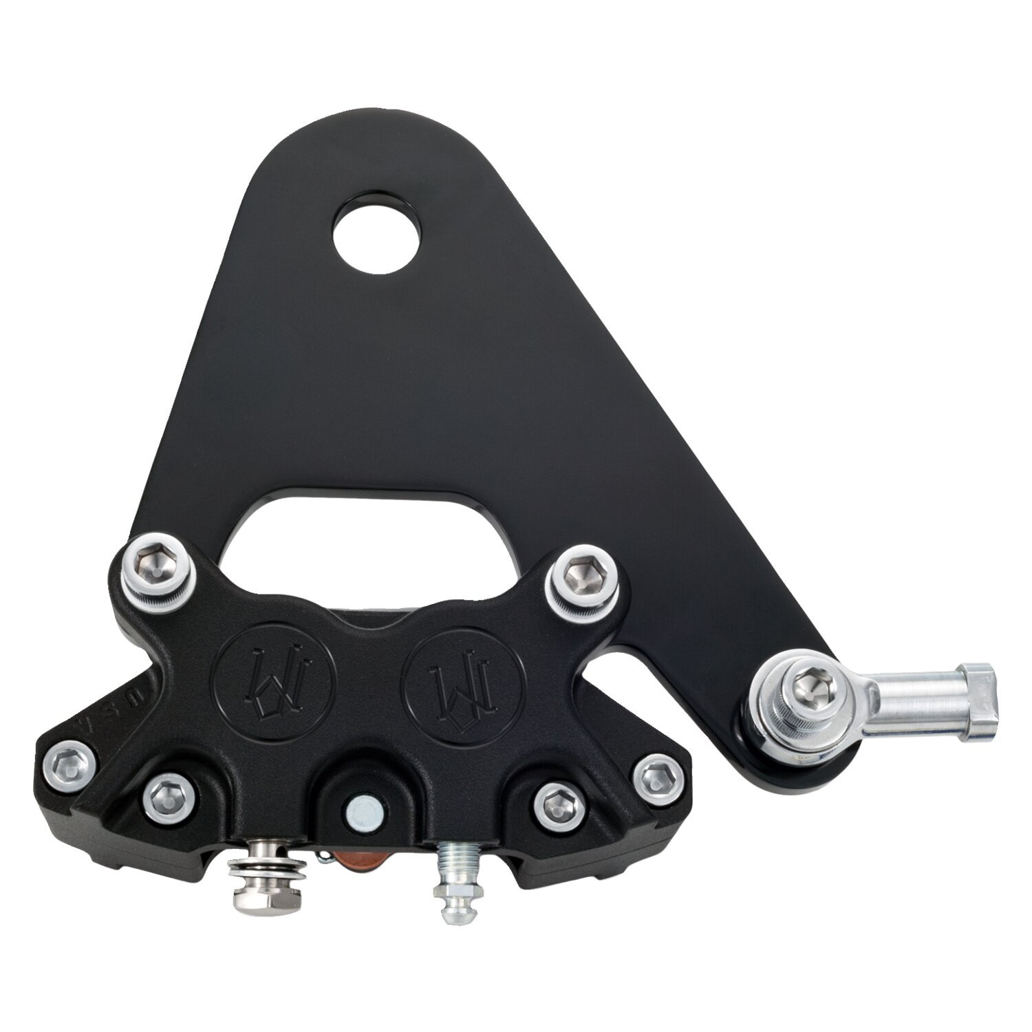 PM, rear 4-p caliper bracket, 11.5". Black Universal with 11.5" rotor and 3/4" axle