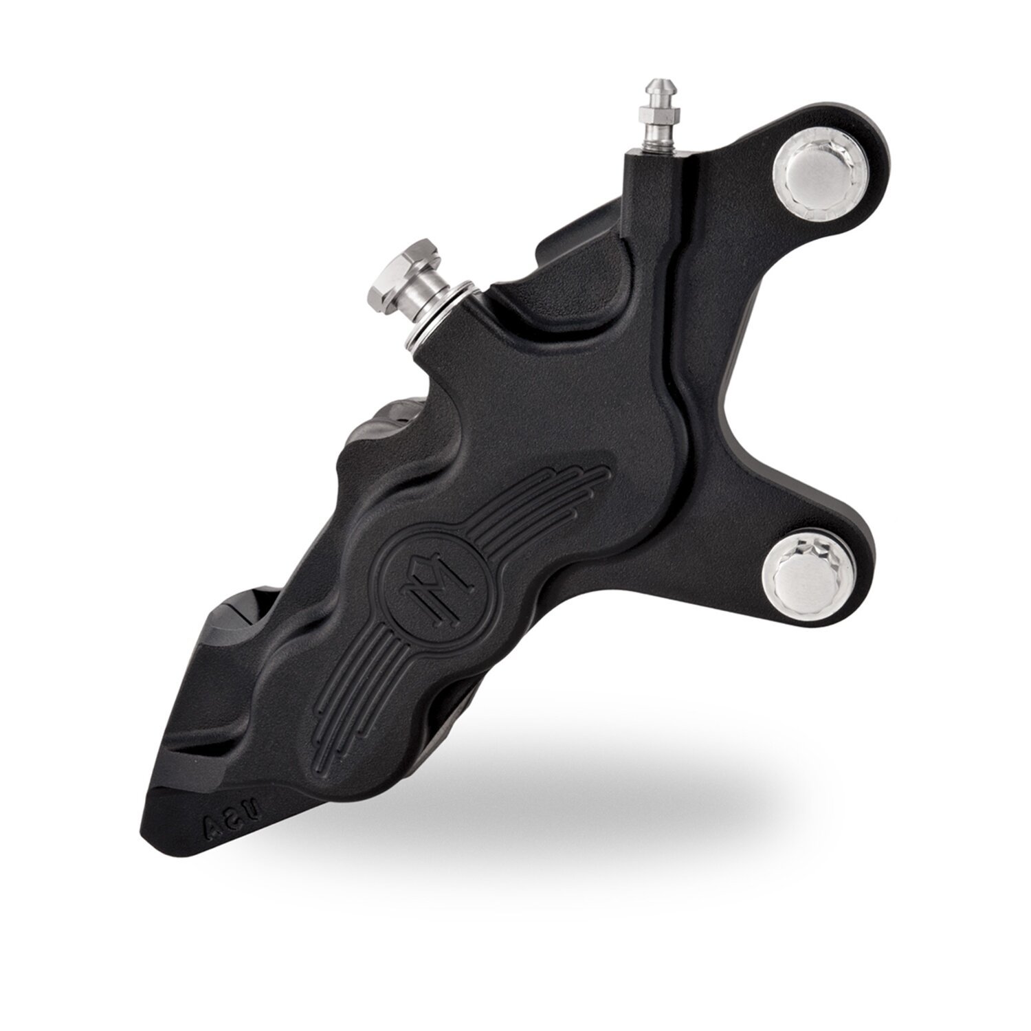 PM, 6 piston differential bore caliper right side. Black Ops Right front: 00-14 Softail (excl. Springers); 00-17 Dyna; 00-07 FLT/Touring